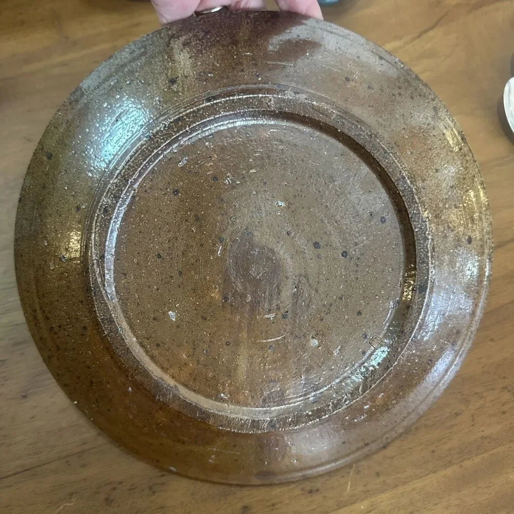 Brown and Black Pottery Plate Stoneware Coastal Bird 10.5